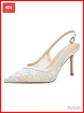 Slingback Lace Sequin Mesh Heels Kitten Stiletto Party Wedding